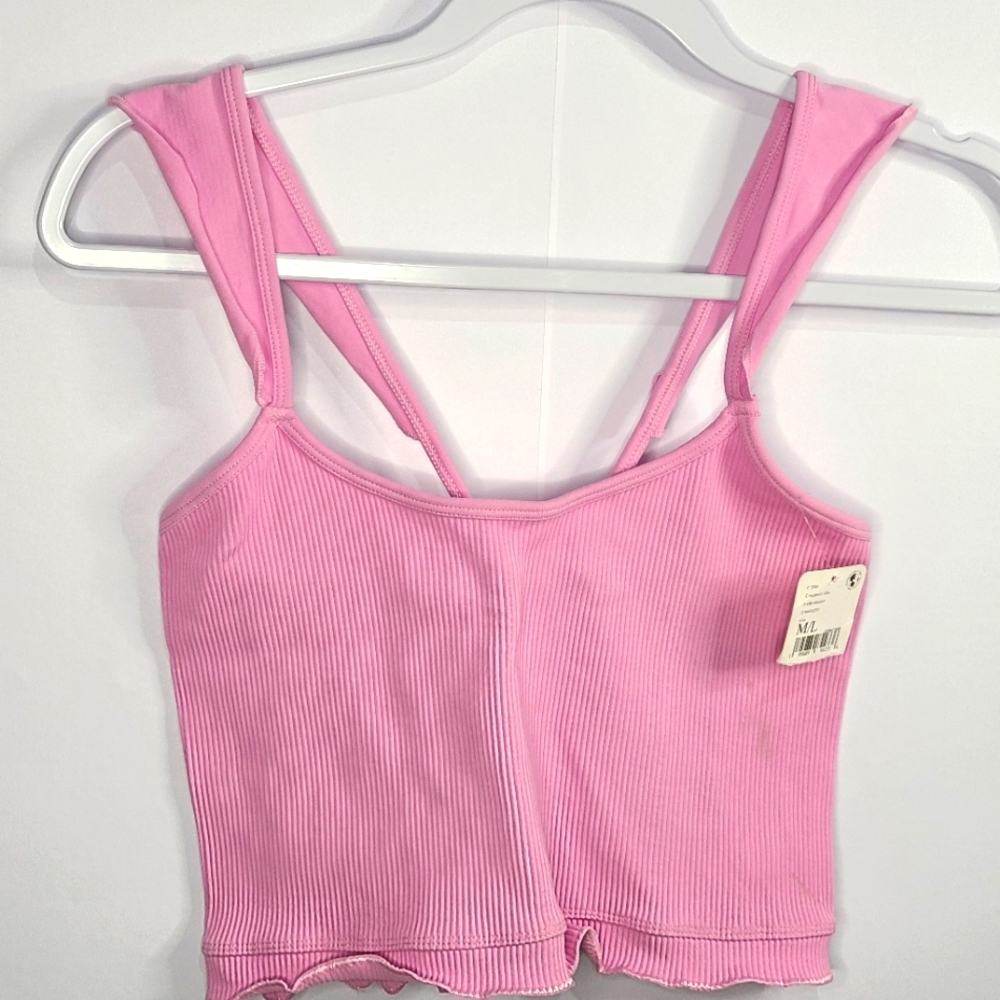 Free People Movement pink, ribbed, bralette with ruffled design, NWT, Size M/L